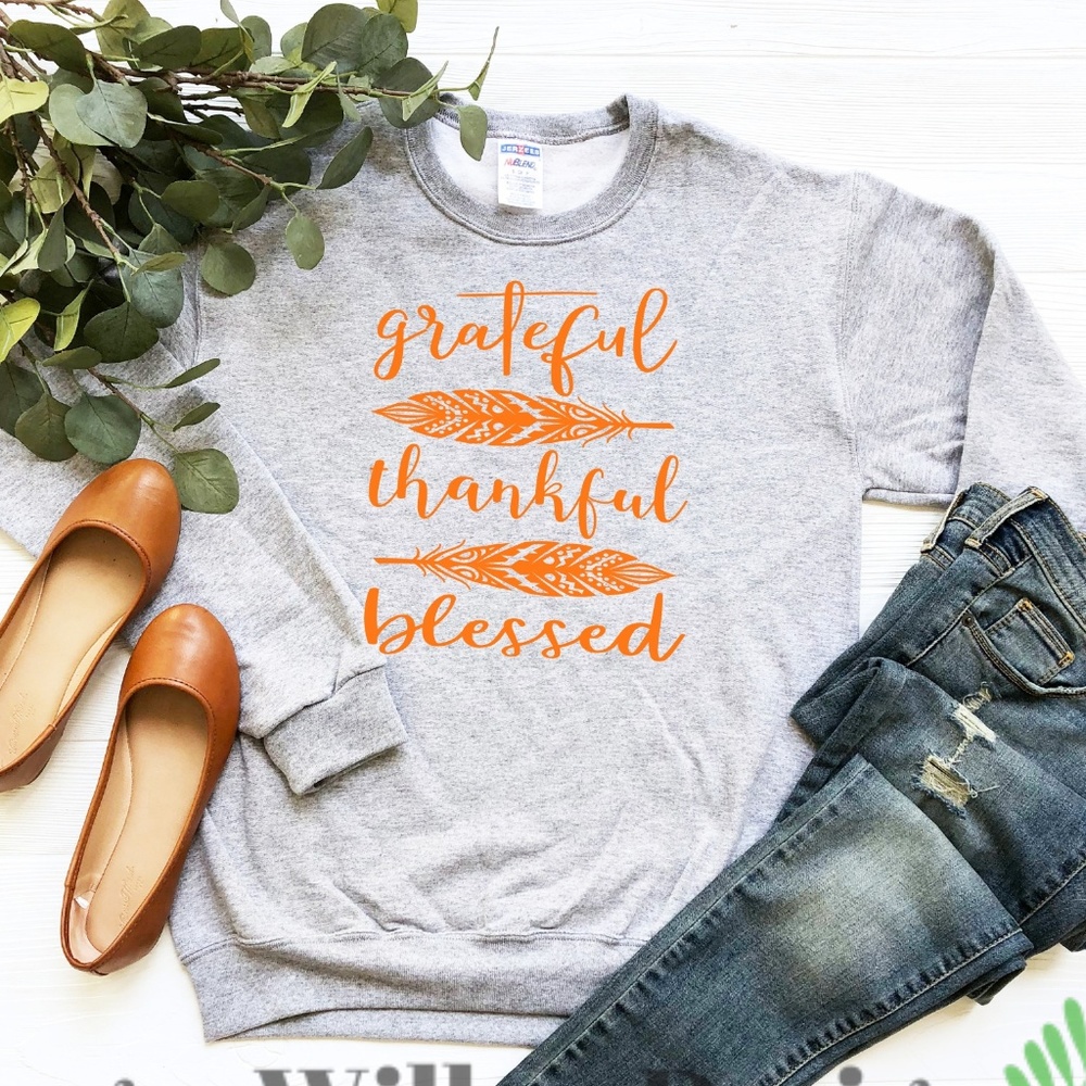 Grateful Thankful Blessed Feather Sweatshirt
